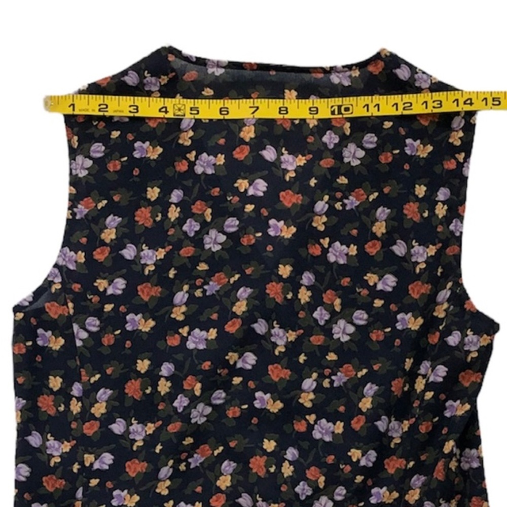 Express | 90s Vintage Navy Blue Floral Sleeveless Blouse Size 5/6 - Picture 5 of 11